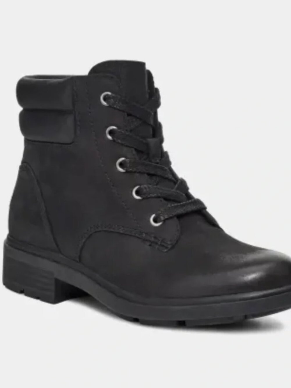 UGG Harrison Lace Boot Womens 9 40 Black Leather Waterproof Ankle Combat Booties